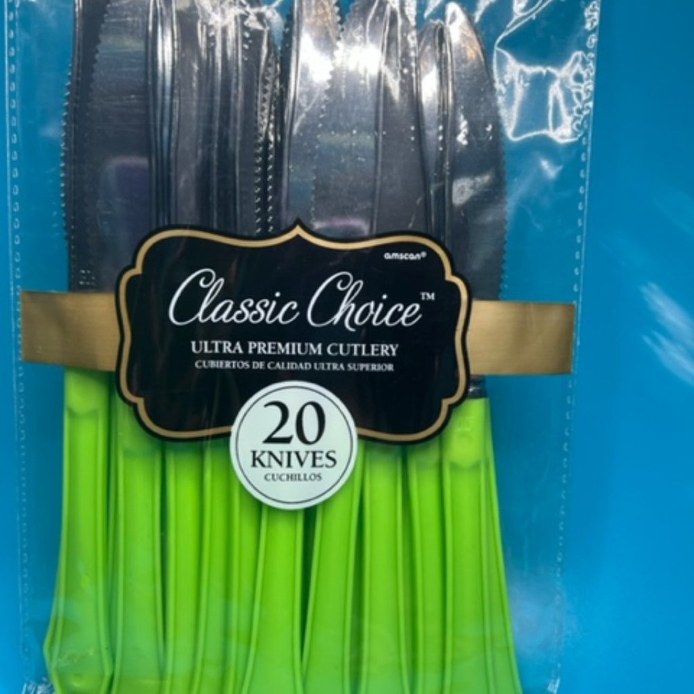 Plastic Knives 2 Pack Neon Green
